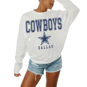 Women's Gameday Couture  White Dallas Cowboys  Sunday Drives Oversized Crewneck Pullover Sweatshirt