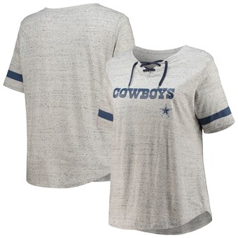 Women's Dallas Cowboys Heathered Gray Plus Size Lace-Up V-Neck T-Shirt