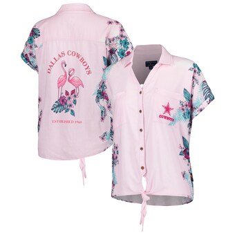 Women's Dallas Cowboys Margaritaville Pink Stadium Tie-Front Button-Up Shirt