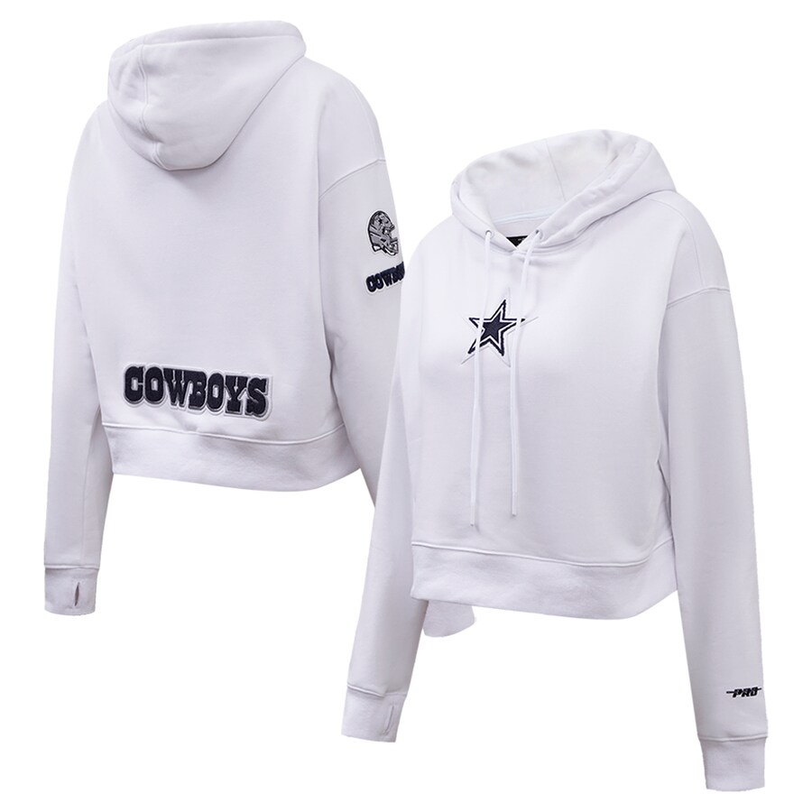 Women's Pro Standard White Dallas Cowboys Cropped Fleece Pullover Hoodie