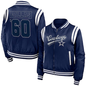 Women's Dallas Cowboys WEAR by Erin Andrews Navy Bomber Full-Zip Jacket