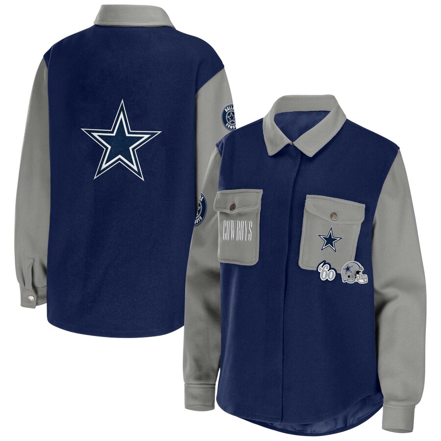 Women's Dallas Cowboys WEAR by Erin Andrews Navy Button-Up Shirt Jacket