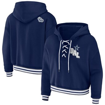 Women's Dallas Cowboys WEAR by Erin Andrews Navy Lace-Up Pullover Hoodie