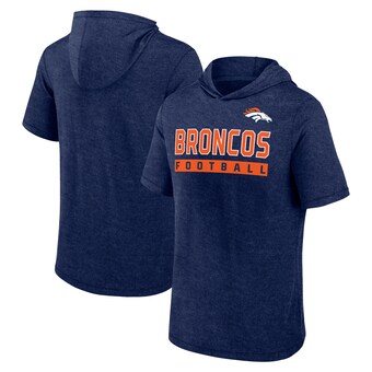 Men's Denver Broncos Fanatics Heather Navy Push Short Sleeve Pullover Hoodie