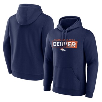 Men's Denver Broncos Fanatics Navy Down The Field Pullover Hoodie