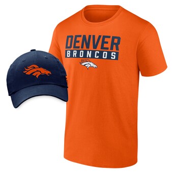Men's Denver Broncos Fanatics Orange/Navy T-Shirt & Adjustable Hat Combo Pack