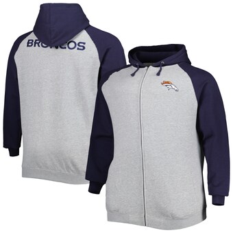 Men's Denver Broncos Heather Gray Big & Tall Fleece Raglan Full-Zip Hoodie Jacket