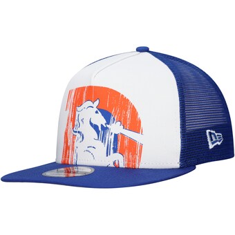 Men's Denver Broncos New Era White/Royal Distressed 9FIFTY A-Frame Snapback Hat