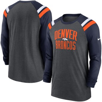 Men's Denver Broncos Nike Heathered Charcoal/Navy Tri-Blend Raglan Athletic Long Sleeve Fashion T-Shirt