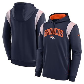 Men's Denver Broncos Nike Navy Sideline Athletic Stack Performance Pullover Hoodie