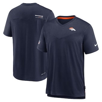 Men's Denver Broncos Nike Navy Sideline Coach Chevron Lock Up Logo V-Neck Performance T-Shirt