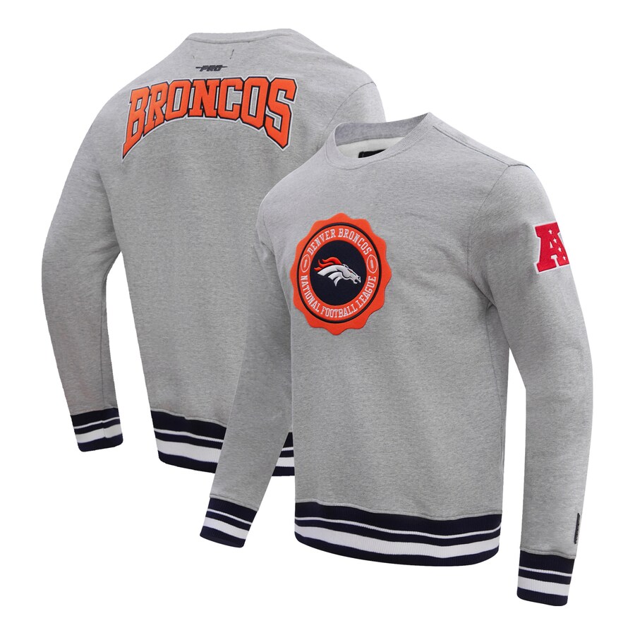 Men's Denver Broncos Pro Standard Heather Gray Crest Emblem Pullover Sweatshirt