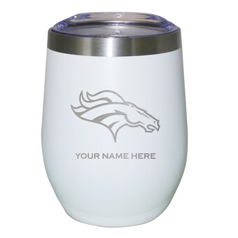 Denver Broncos White 12oz. Personalized Etched Stemless Tumbler