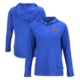 Women's Denver Broncos Cutter & Buck Royal Historic Coastline Epic Comfort Eco Recycled Raglan Pullover Hoodie