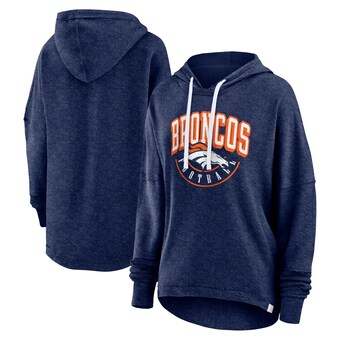 Women's Denver Broncos Fanatics Navy Lightewight Modest Crop Lounge Helmet Arch Pullover Hoodie