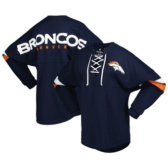 Women's Denver Broncos Fanatics Navy Spirit Jersey Lace-Up V-Neck Long Sleeve T-Shirt