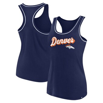 Women's Denver Broncos Fanatics Navy Wordmark Logo Racerback Scoop Neck Tank Top