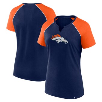 Women's Denver Broncos Fanatics Navy/Orange Glittered Primary Raglan T-Shirt