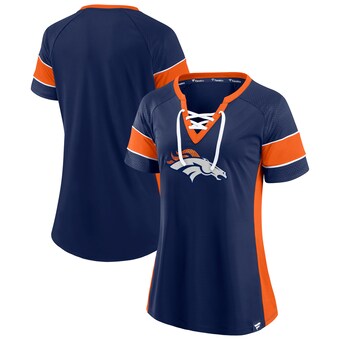 Women's Denver Broncos Fanatics Navy/Orange Team Draft Me Lace-Up Raglan T-Shirt