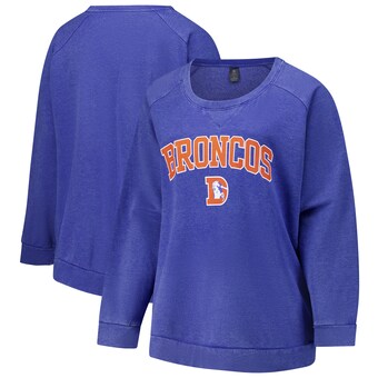 Women's  Denver Broncos  Fanatics Royal Acid Wash Raglan Pullover Sweatshirt