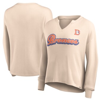 Women's Denver Broncos Fanatics Tan Go For It Notch Neck Waffle Knit Lightweight Long Sleeve T-Shirt