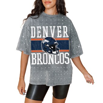 Women's Denver Broncos Gameday Couture Gray Oversized Mini Rhinestone Classic T-Shirt