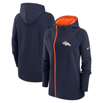 Women's Denver Broncos  Nike Navy Asymmetrical Raglan Full-Zip Hoodie