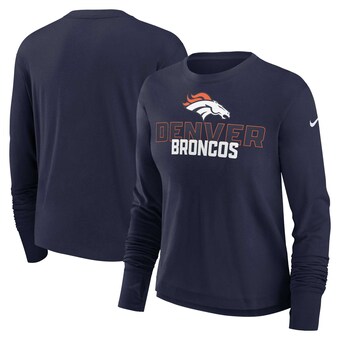 Women's Denver Broncos Nike Navy Modest Crop Performance Long Sleeve T-Shirt