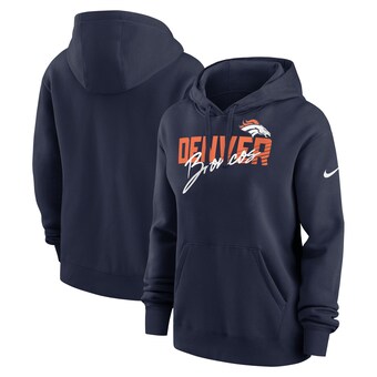 Women's Denver Broncos Nike Navy Wordmark Club Fleece Pullover Hoodie