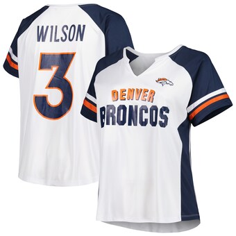 Women's Denver Broncos Russell Wilson White Plus Size Notch Neck T-Shirt