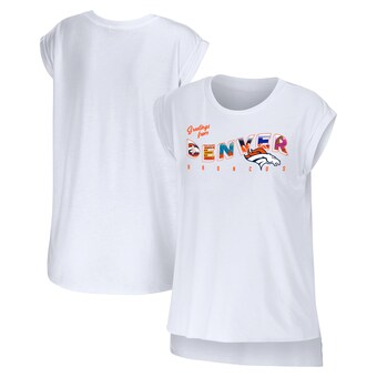 Women's Denver Broncos WEAR by Erin Andrews White Greetings From Muscle T-Shirt