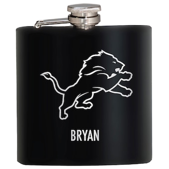 Detroit Lions Black 6oz. Personalized Stealth Hip Flask