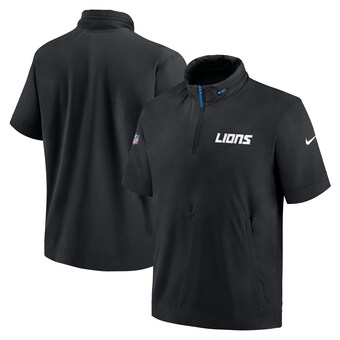 Men's Detroit Lions Nike Black 2024 Sideline Coach Short Sleeve Half-Zip Hoodie Jacket