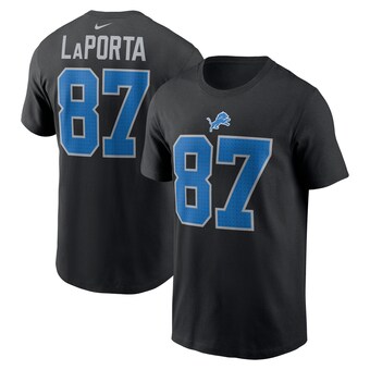 Men's Detroit Lions Sam LaPorta Nike Black Name & Number T-Shirt