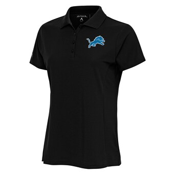 Women's Detroit Lions Antigua Black Team Logo Legacy Pique Polo