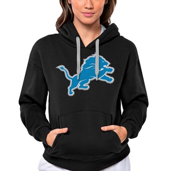 Women's Detroit Lions Antigua Black Victory Logo Pullover Hoodie