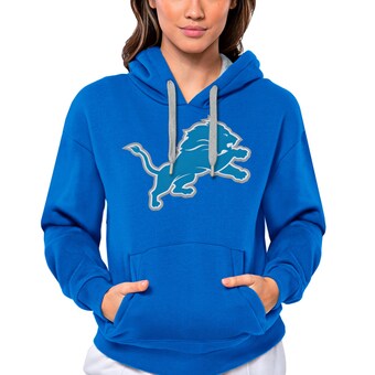Women's Detroit Lions Antigua Blue Victory Logo Pullover Hoodie