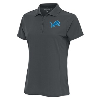 Women's Detroit Lions Antigua Charcoal Team Logo Legacy Pique Polo