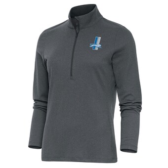 Women's Detroit Lions Antigua Heather Charcoal Throwback Logo Epic Quarter-Zip Pullover Top