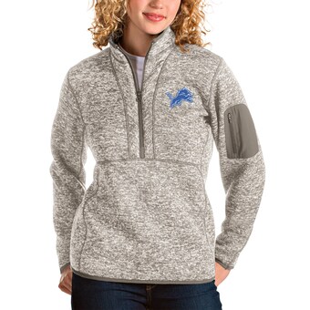 Women's Detroit Lions Antigua Oatmeal Fortune Half-Zip Pullover Jacket