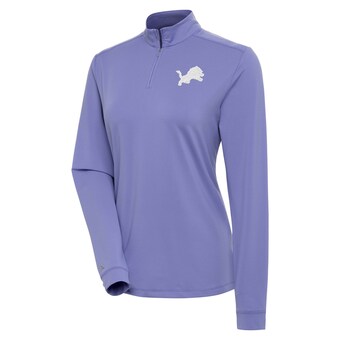 Women's Detroit Lions Antigua Purple White Logo Finish Quarter-Zip Top