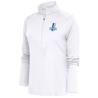 Women's Detroit Lions Antigua White Throwback Logo Tribute Half-Zip Pullover Top