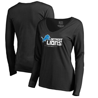 Women's Detroit Lions Black Team Lockup V-Neck Long Sleeve T-Shirt