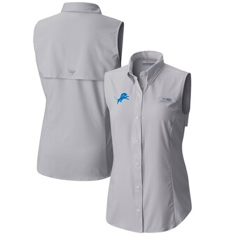 Women's Detroit Lions  Columbia Gray PFG Tamiami Omni-Shade Sleeveless Button-Up Shirt
