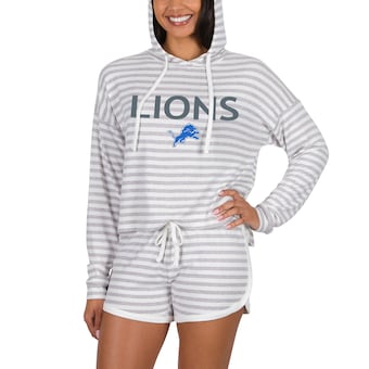 Women's Detroit Lions Concepts Sport Cream Visibility Long Sleeve Hoodie T-Shirt & Shorts Set