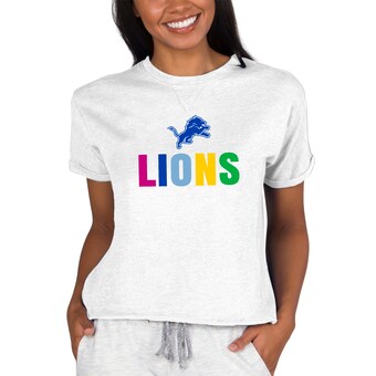 Women's Detroit Lions Concepts Sport Oatmeal Tri-Blend Mainstream Terry Short Sleeve Sweatshirt Top