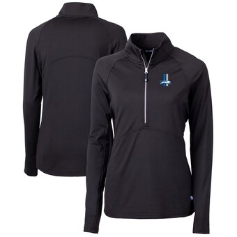 Women's Detroit Lions Cutter & Buck Black Throwback Logo Adapt Eco Knit Stretch Recycled Half-Zip Pullover Top