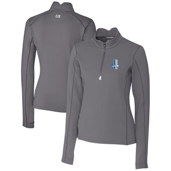 Women's Detroit Lions Cutter & Buck Steel Throwback Logo Traverse Stretch Quarter-Zip Pullover Top