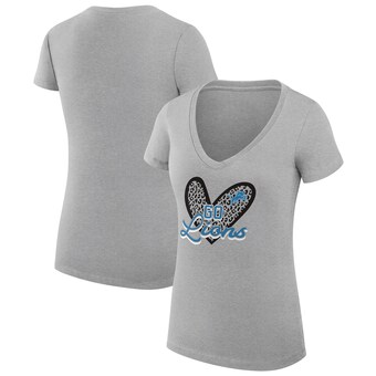 Women's Detroit Lions G-III 4Her by Carl Banks Heather Gray Leopard Heart Fitted V-Neck T-Shirt