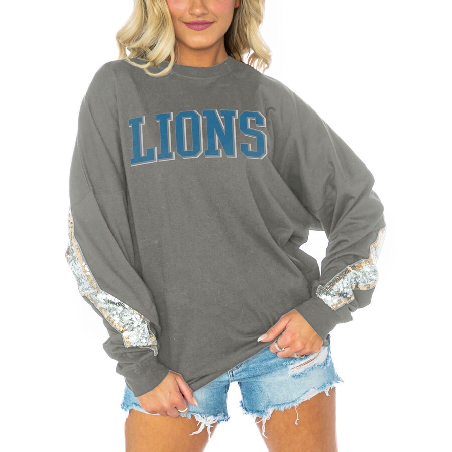 Women's Detroit Lions  Gameday Couture Gray Glitz Sequin Long Sleeve T-Shirt